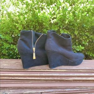Christian Siriano black suede wedge boot